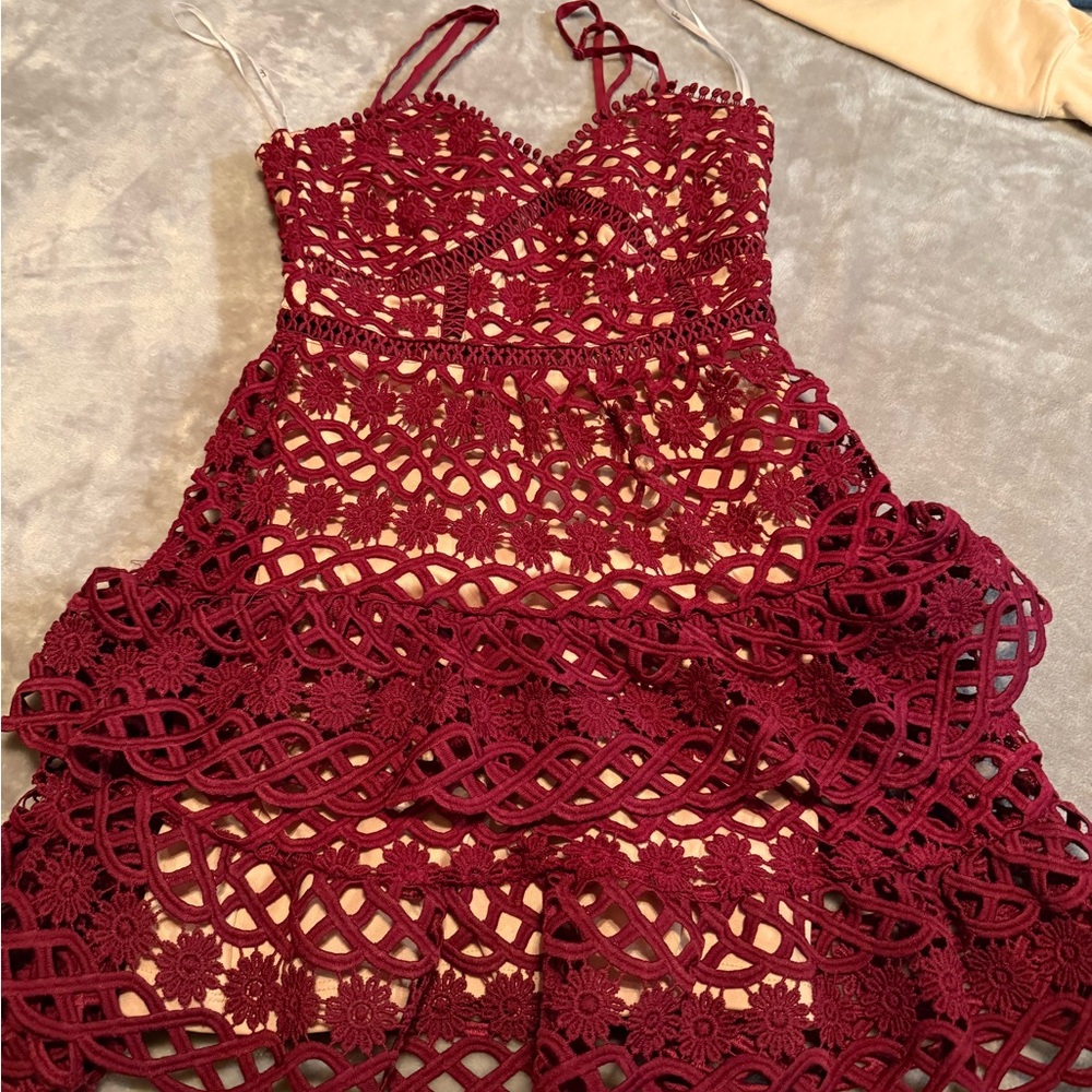 Lulu's Maroon Lace Overlay Dress